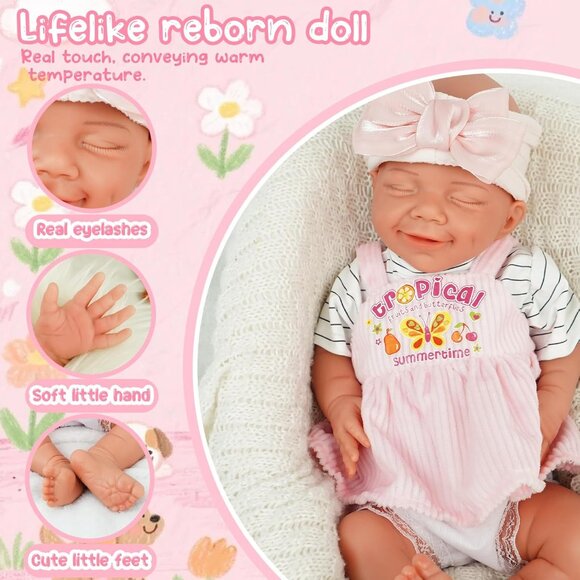 17.2in Full Silicone Non Vinyl Nude Reborn Baby Dolls BOY Sleeping Reborn Doll - Picture 2 of 7